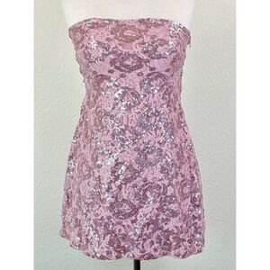 Free People Pink Sequin Lace Strapless Mini Dress Open Back Romantic Coquette M